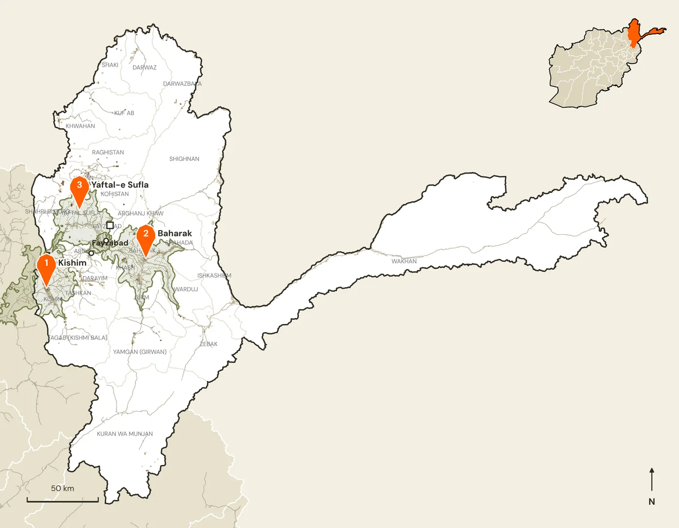 Map of candidate marketplace sites and their road catchments in Badakhshan